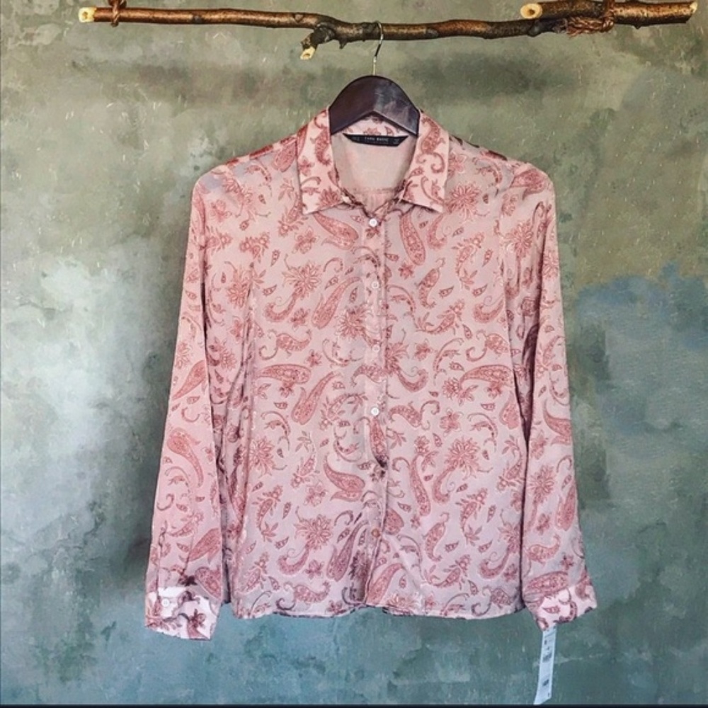 Zara Basic Collection Nude Pink Paisley Shirt